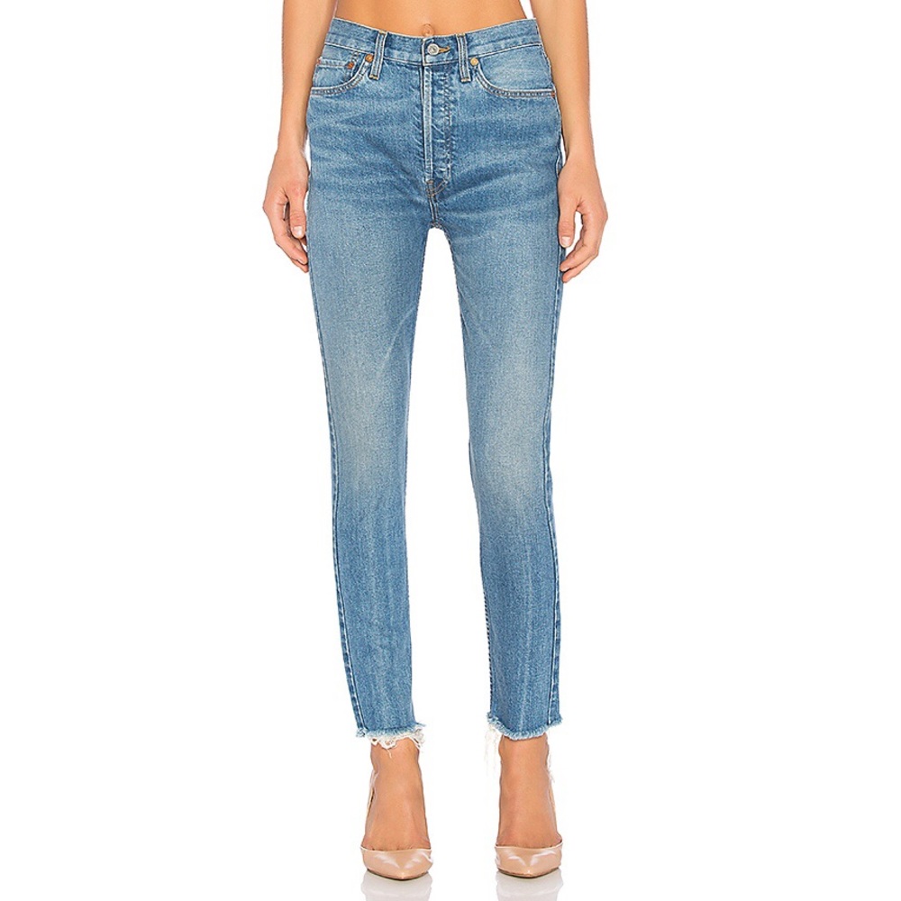 RE/DONE High Rise Ankle Crop Jeans Mid Blue